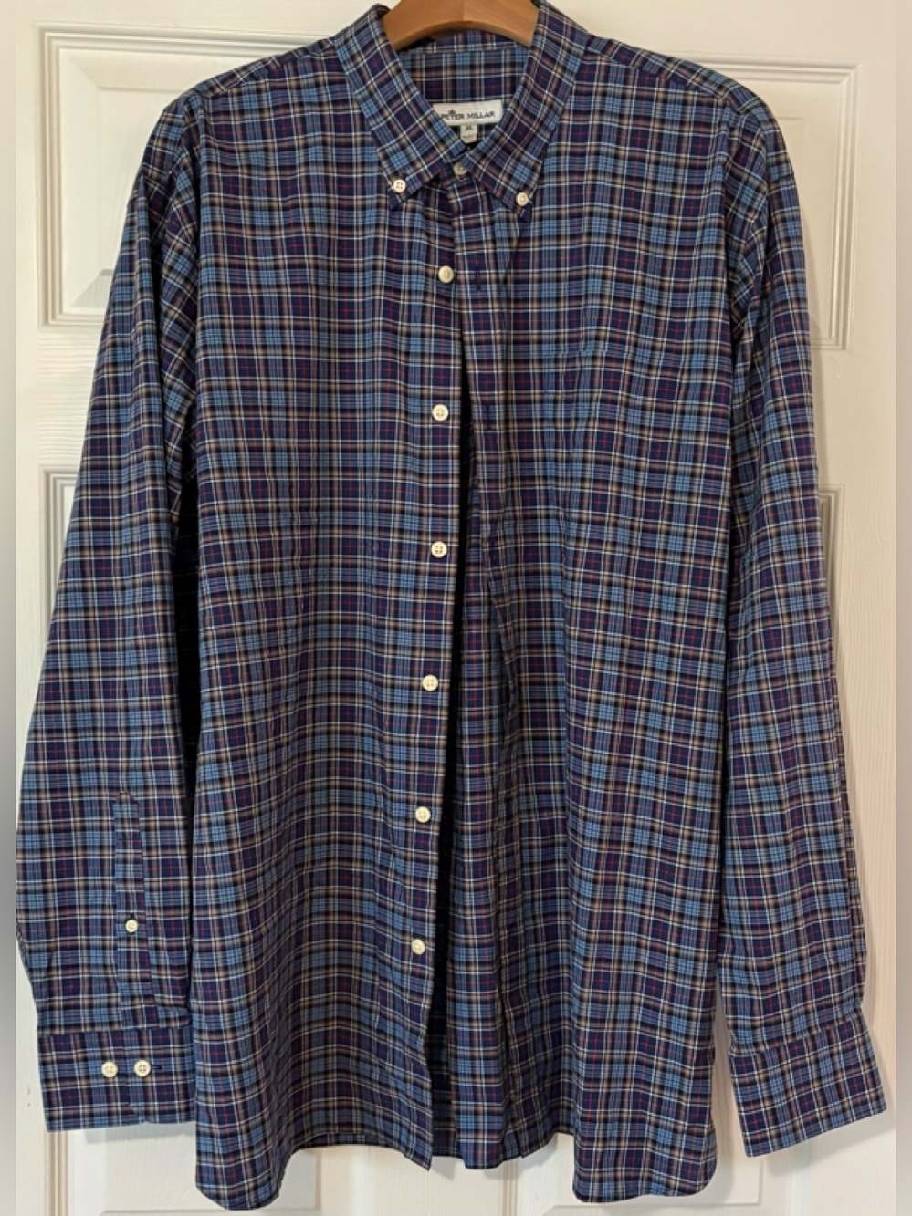PETER MILLAR BLUE & MULTI COLOR PLAID XLARGE BUTTON DOWN LONG SLEEVE SHIRT